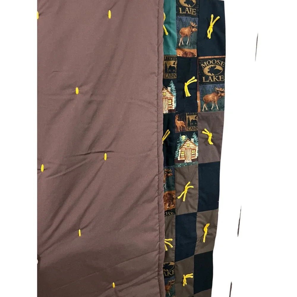 Moose Lake Cabin Tied Quilt Throw Rustic Lodge Cabin‎ Decor 40x63
